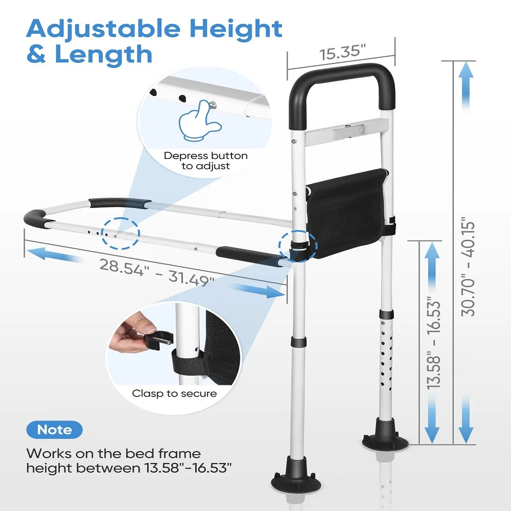 Alle afmetingen van de bedrail in inches