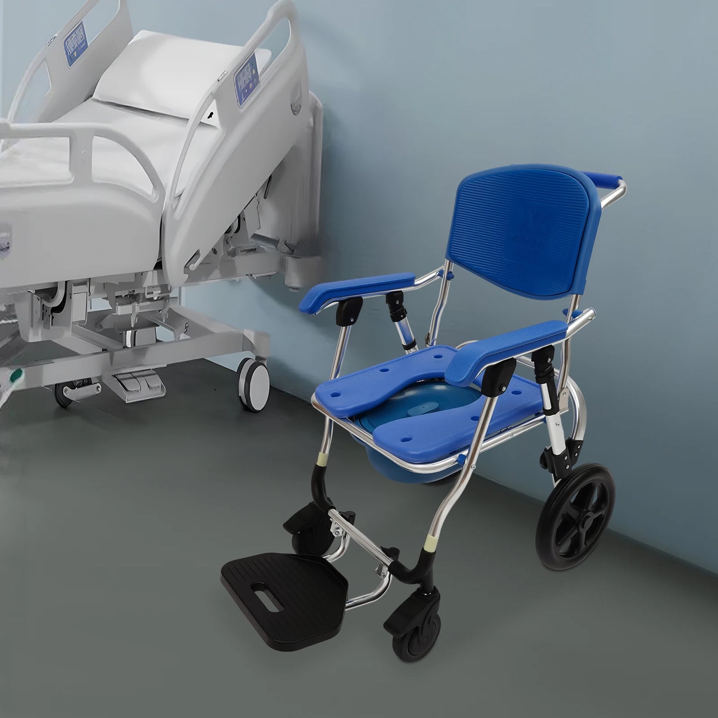 Mobiele douche- en toiletstoel met wielen – 3-in-1 hulpmiddel voor veilig wassen en toiletgebruik