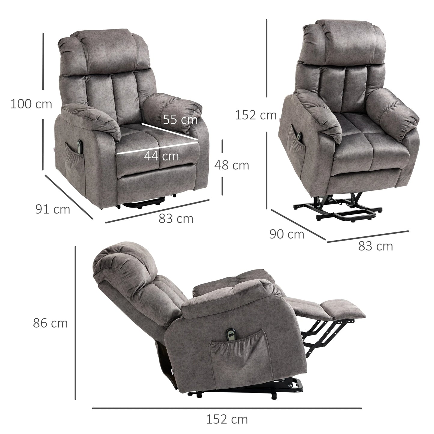HOMCOM Elektrische Sta-op Fauteuil met Relaxfunctie – Grijs