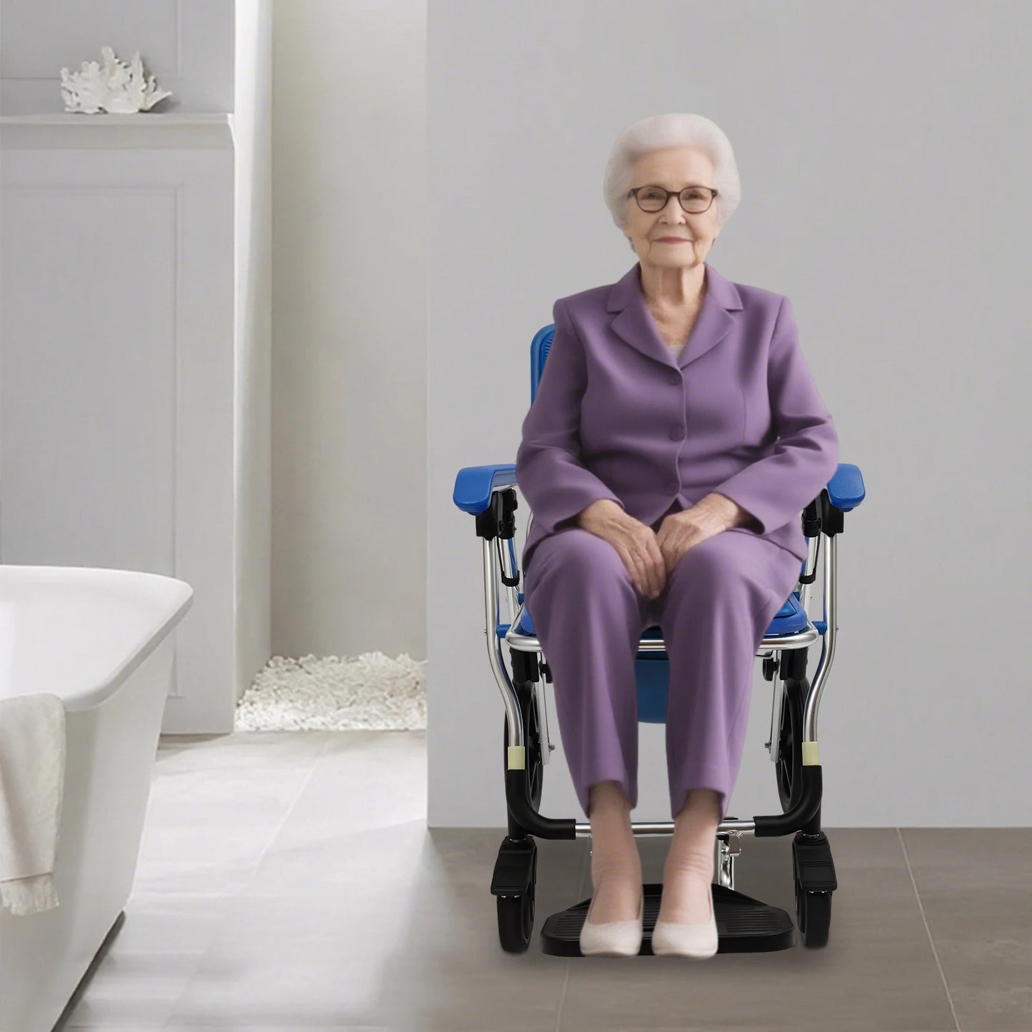 Mobiele douche- en toiletstoel met wielen – 3-in-1 hulpmiddel voor veilig wassen en toiletgebruik