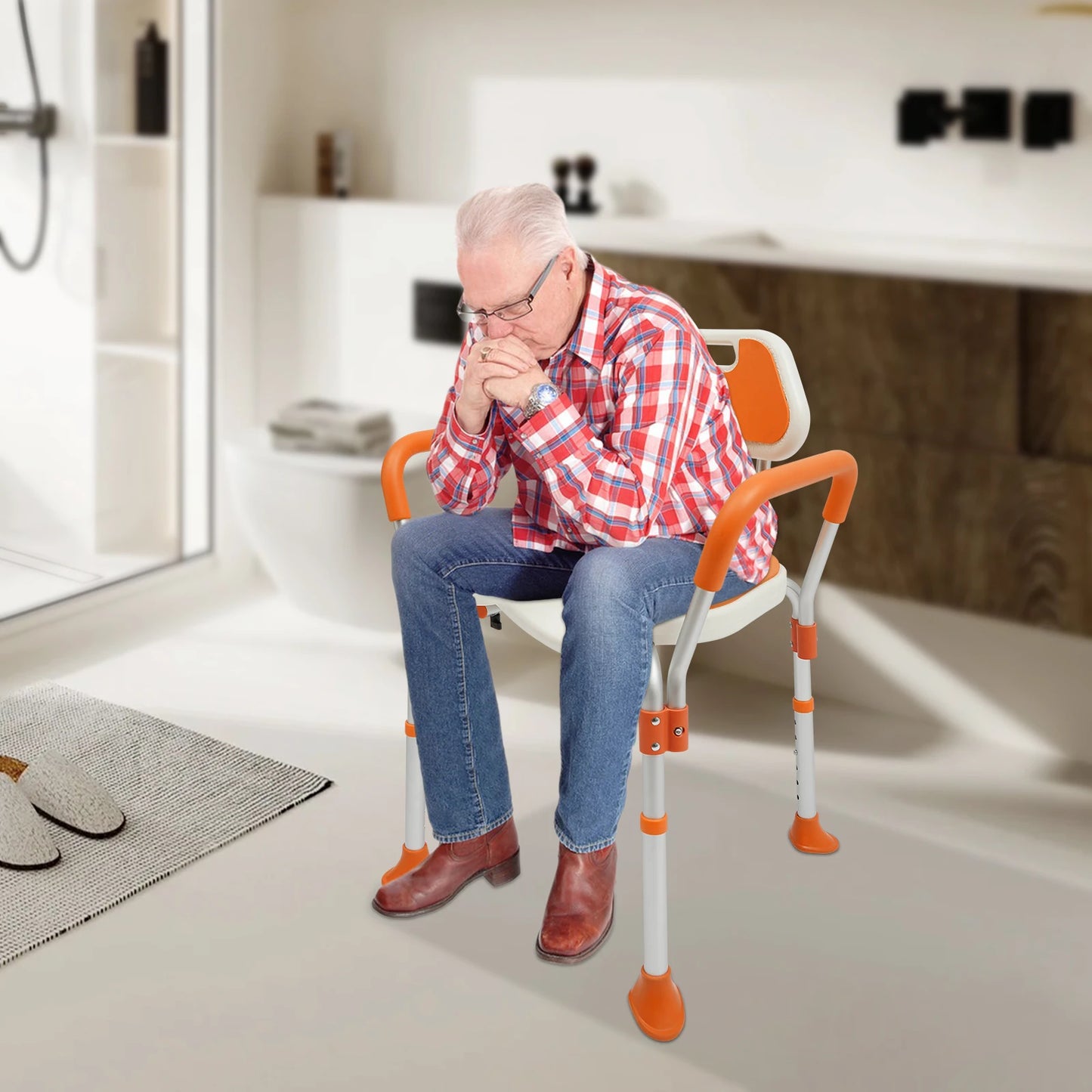 Opvouwbare Douchestoel met Armleuningen en Rugleuning – Verstelbaar & Antislip